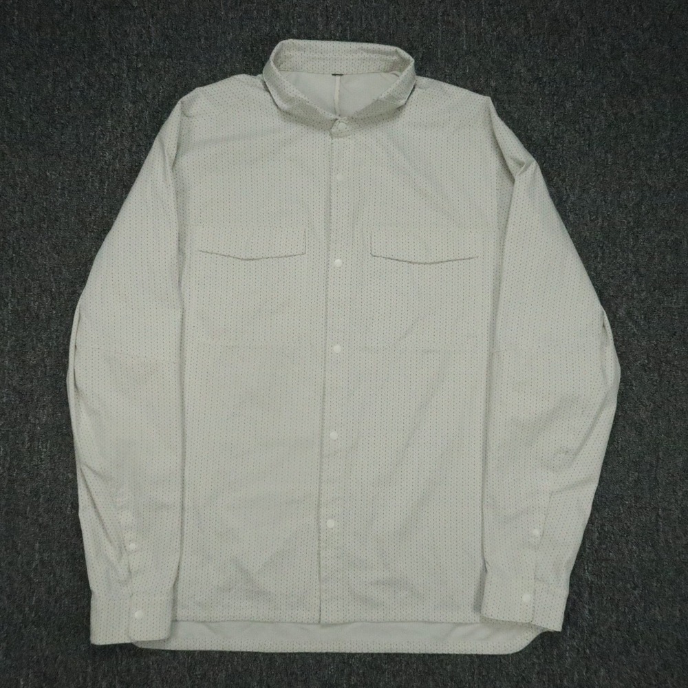 Lululemon Shirt Mens Extra Large Off White‎ Long Sleeve Snap Button Performance